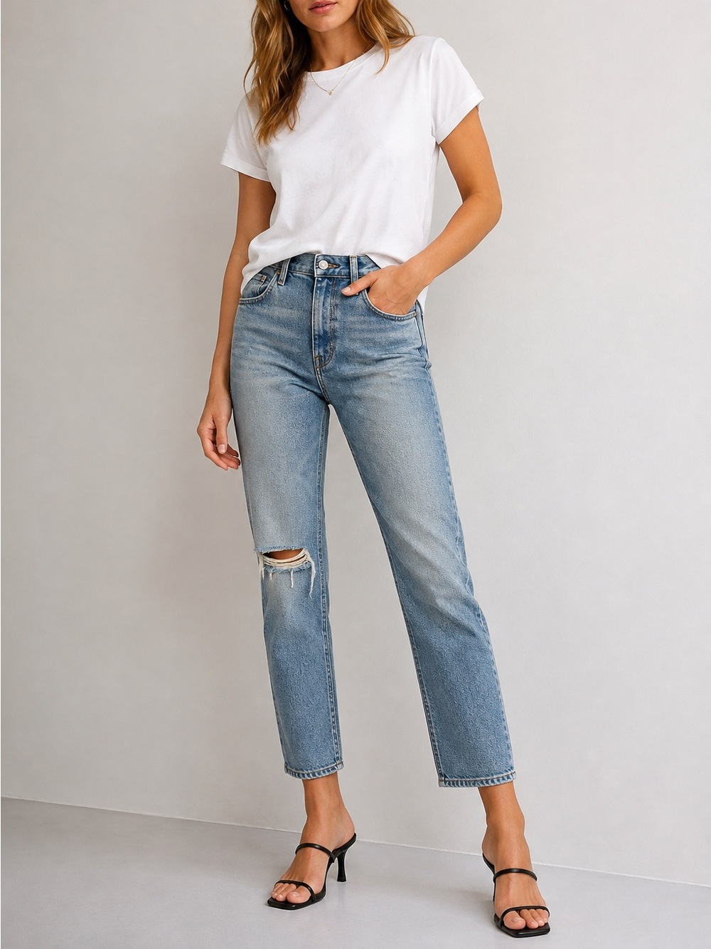 Current/Elliott High Rise Straight Leg Jeans Women’s 26 Blue Distressed Denim
